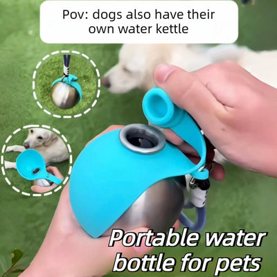 Portable Stainless Steel Dog  Water Bottle 285ml with Silicone Bowl