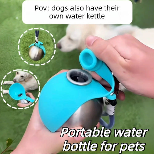 Portable Stainless Steel Dog  Water Bottle 285ml with Silicone Bowl