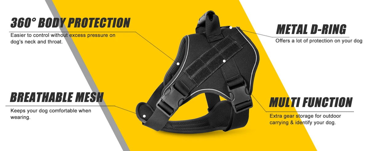 tactical training vest dog harness – reflective quick-release fit