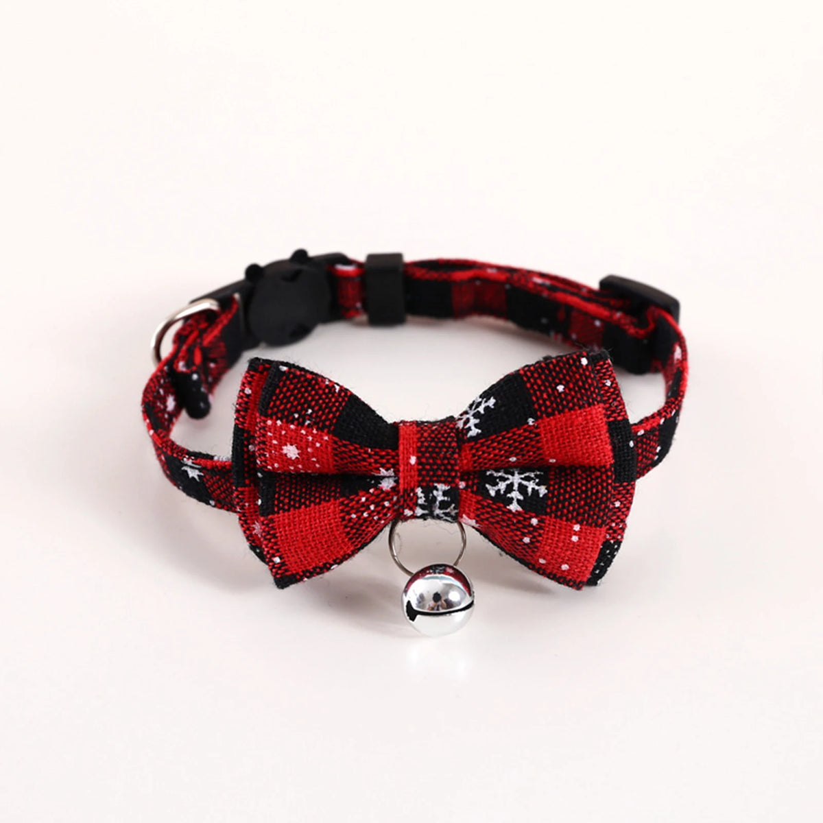 christmas breakaway cat collar with bow tie and bell adjustable plaid