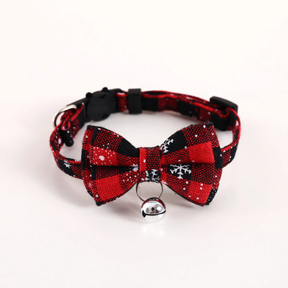 Christmas Breakaway Cat Collar with Bow Tie and Bell Adjustable Plaid