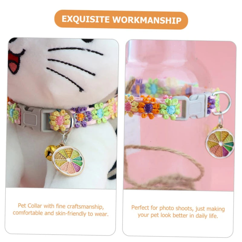 adjustable pet collar with bell - colorful paw print for cats & puppies