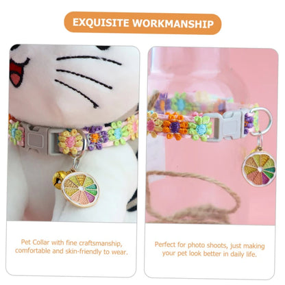 Adjustable Pet Collar with Bell - Colorful Paw Print for Cats & Puppies