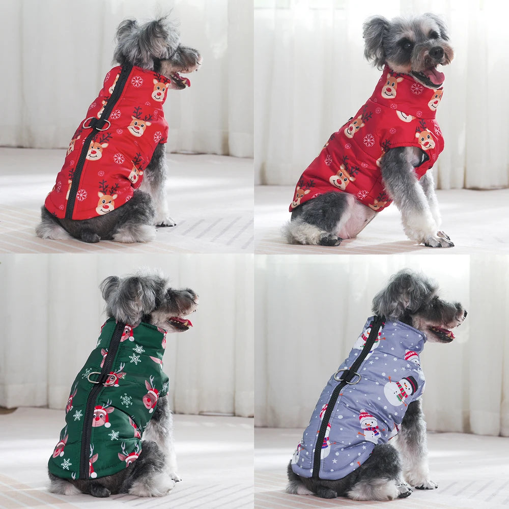 warm christmas dog jacket with d-ring for small and medium dogs