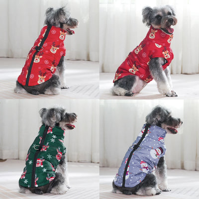 Warm Christmas Dog Jacket with D-Ring for Small and Medium Dogs