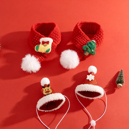 Soft Red Christmas Cat Hat and Scarf with Adjustable Chin Strap