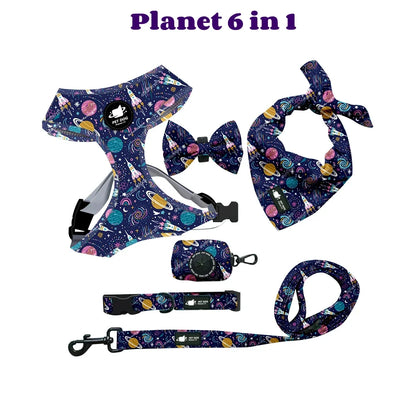 6-in-1 Dog Harness Set with Leed, Collar, Bandana & Poop Bag Holder