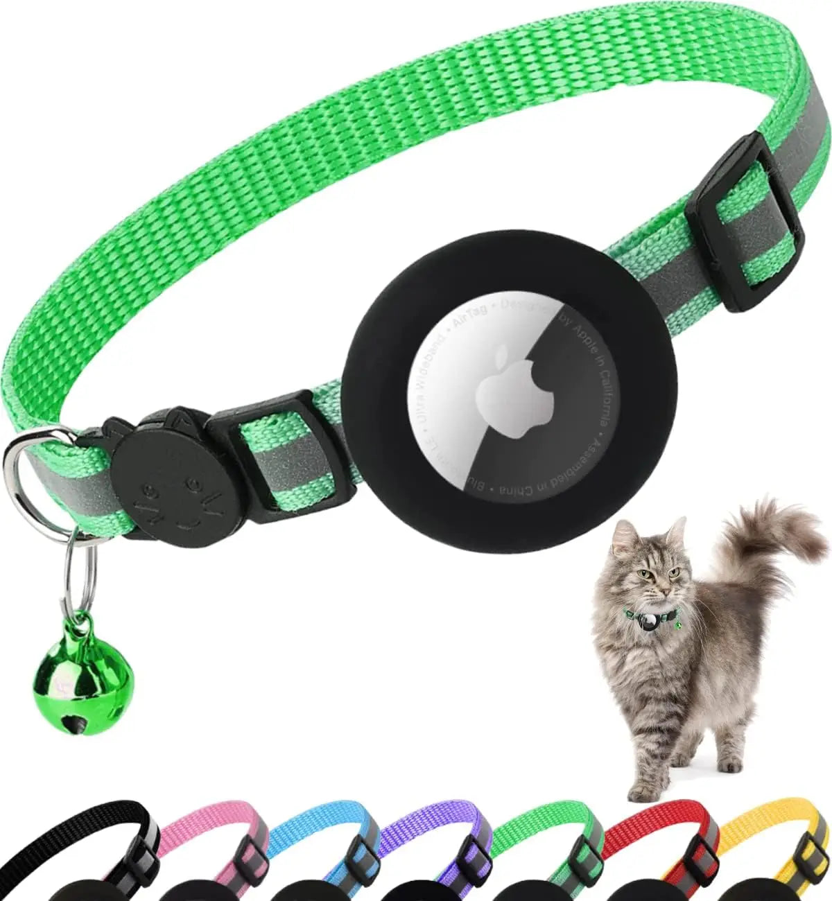 reflective cat collar with bell - breakaway airtag holder for cats