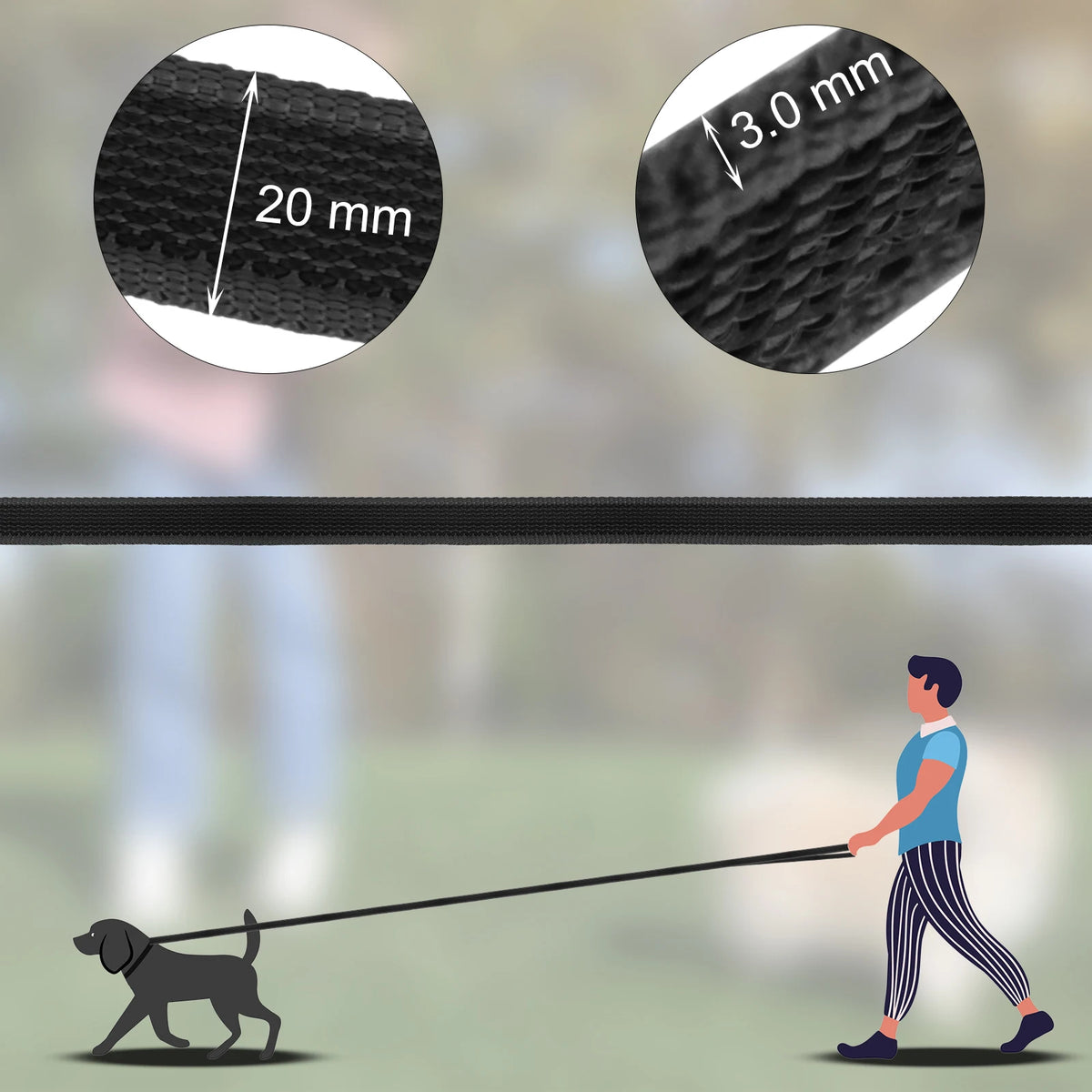 extra-long fiber dog training leash for small and large dog breeds