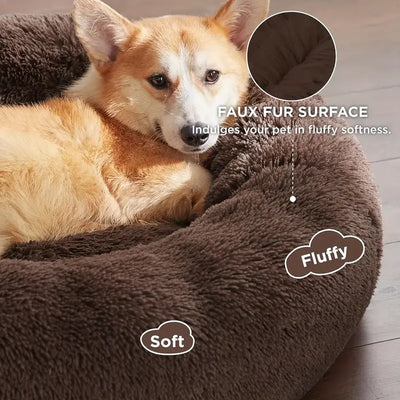 Round Plush Dog Bed, Warm Non-Slip Washable Bed for Dogs & Small Cats