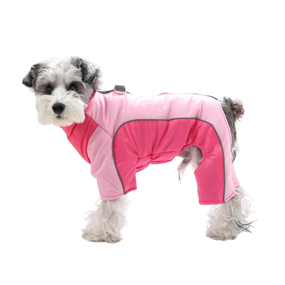 warm waterproof pet jumpsuit with d-ring, reflective winter dog & cat coat