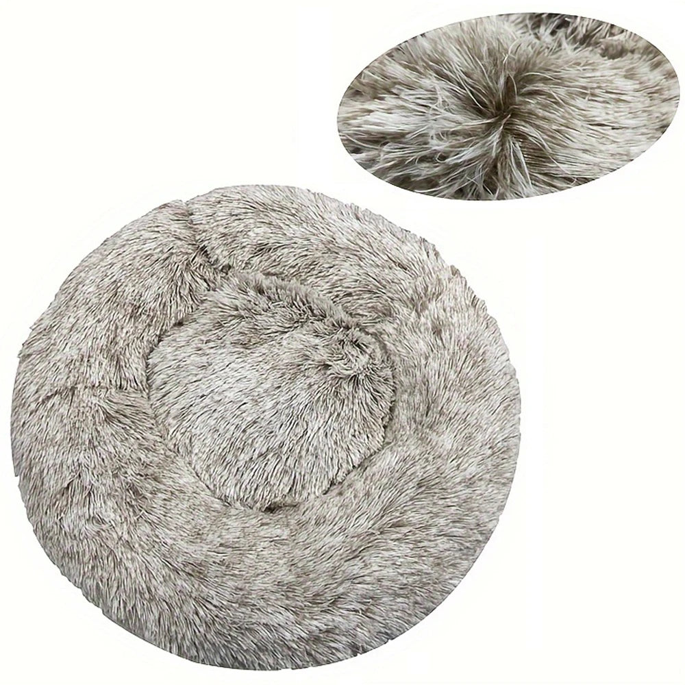 round plush dog bed, warm non-slip washable bed for dogs & small cats