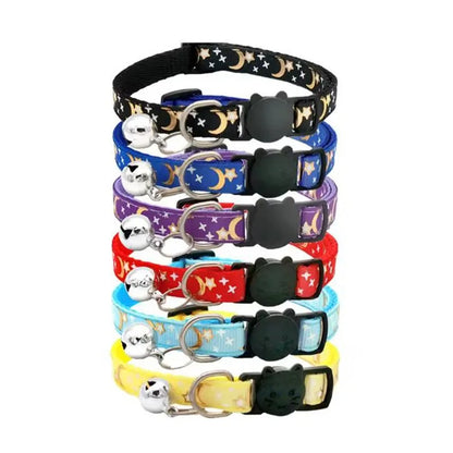Adjustable Pet Collar with Bell - Colorful Paw Print for Cats & Puppies