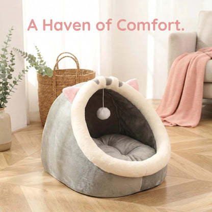 Cozy Cave Cat Bed – Warm Plush Tent for Deep, Comfortable Sleep