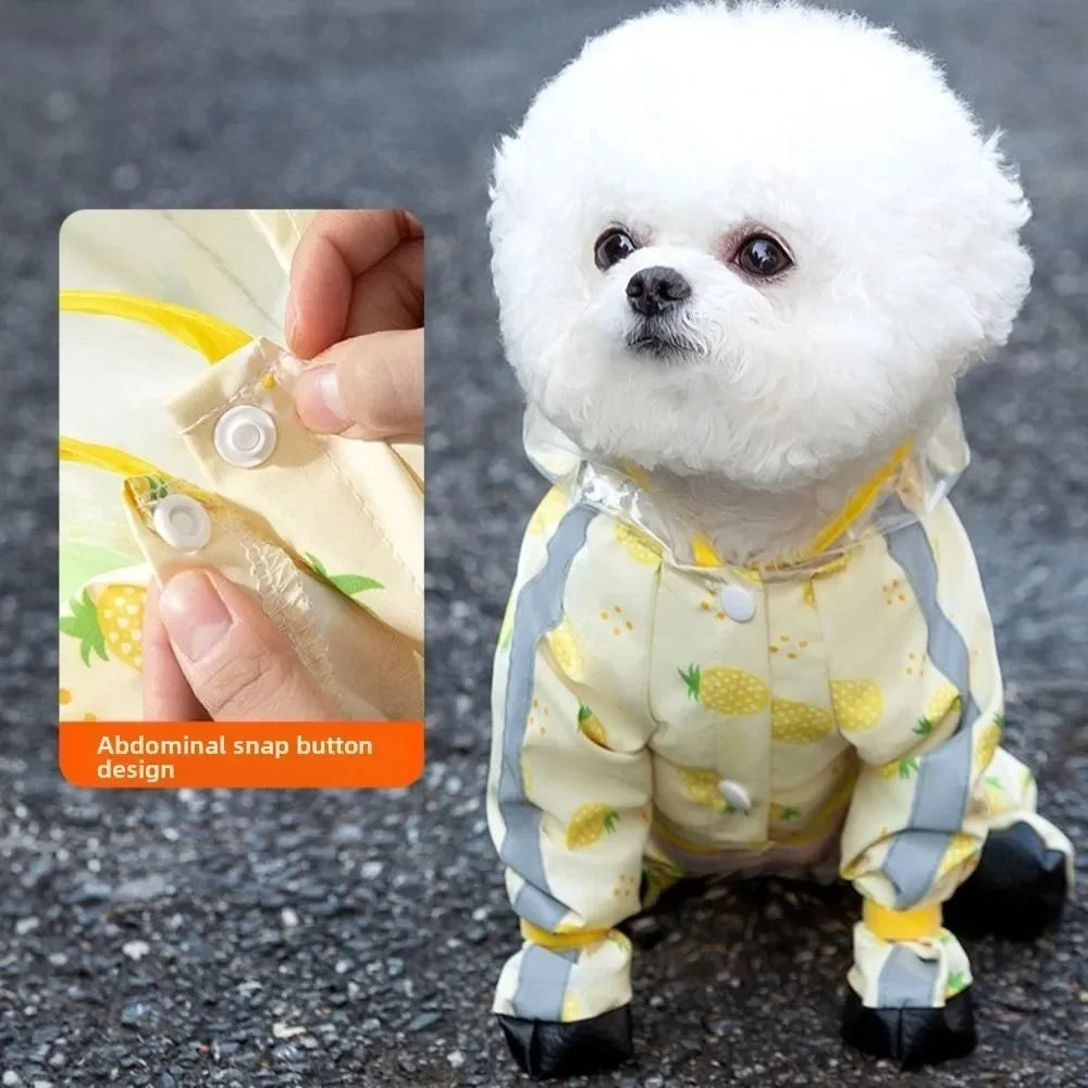 waterproof puppy raincoat four leg hooded reflective with tail cover