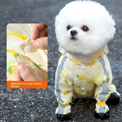 Waterproof Puppy Raincoat Four Leg Hooded Reflective with Tail Cover