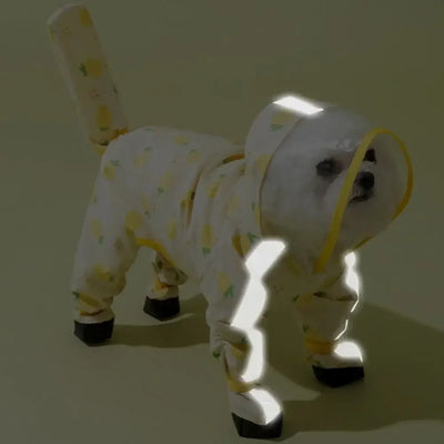 Waterproof Puppy Raincoat Four Leg Hooded Reflective with Tail Cover