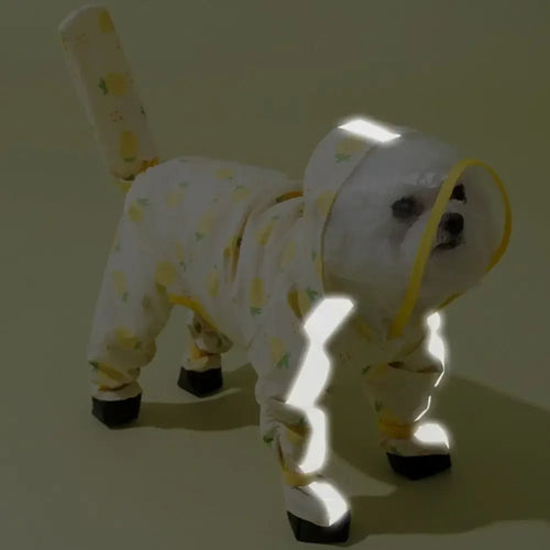 Waterproof Puppy Raincoat Four Leg Hooded Reflective with Tail Cover