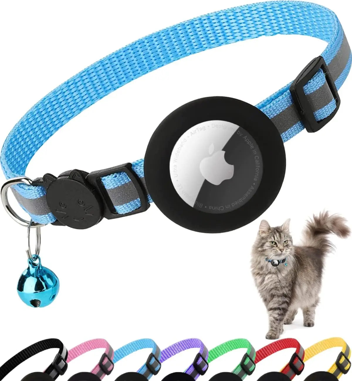 reflective cat collar with bell - breakaway airtag holder for cats