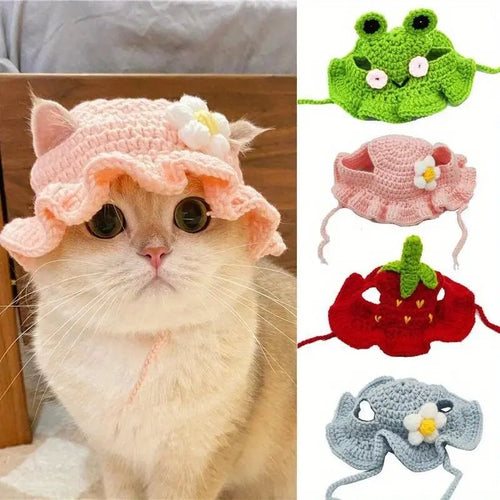Knitted Kitten Hat – Cute Elastic Pet Hat for Photos
