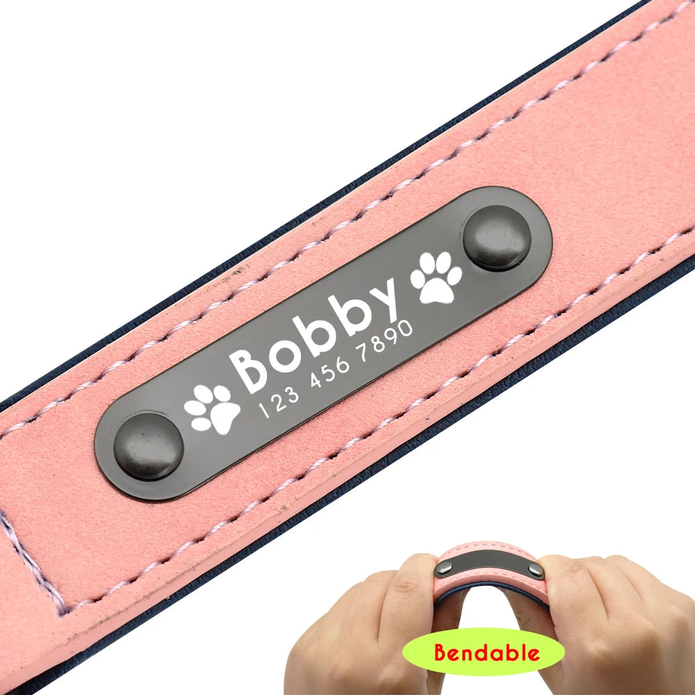 personalized leather dog collar & leash set - soft, padded, durable