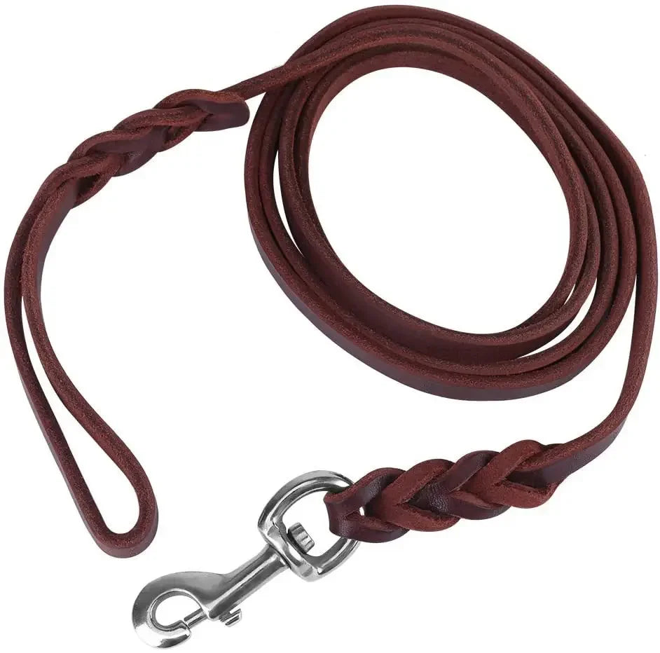 genuine leather braided dog leash for medium and large dog breeds