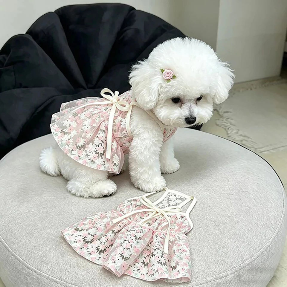 cherry blossom princess dog skirt - soft, breathable small dog dress