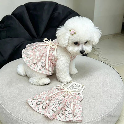 Cherry Blossom Princess Dog Skirt - Soft, Breathable Small Dog Dress