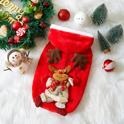 Flannel Christmas Puppy and Cat Hoodie for Small and Medium Pets