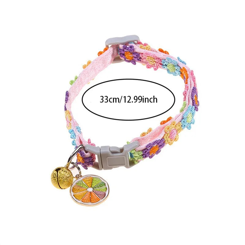 adjustable pet collar with bell - colorful paw print for cats & puppies