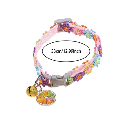 Adjustable Pet Collar with Bell - Colorful Paw Print for Cats & Puppies