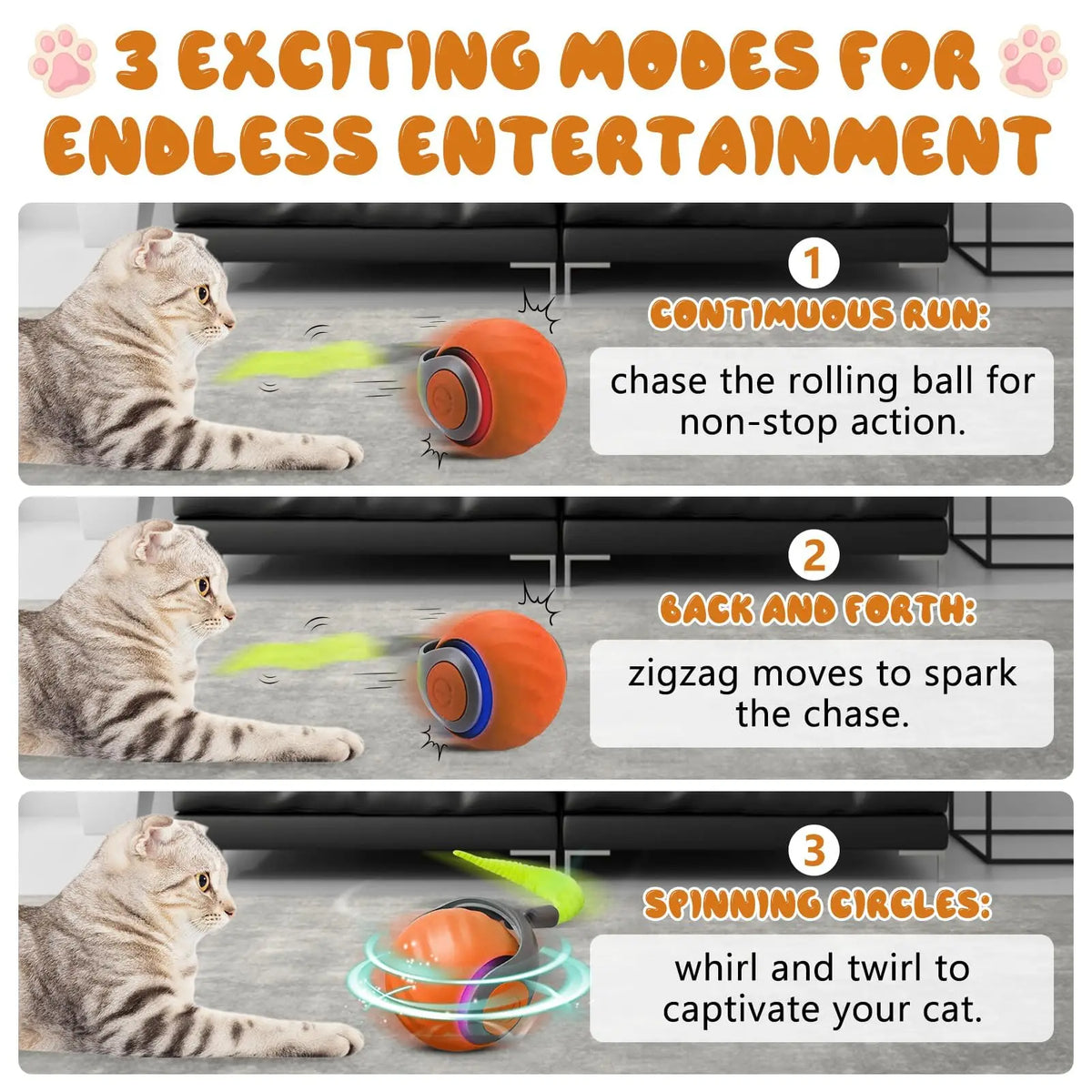 speedy tail 2.0 interactive cat ball toy with dual-speed modes
