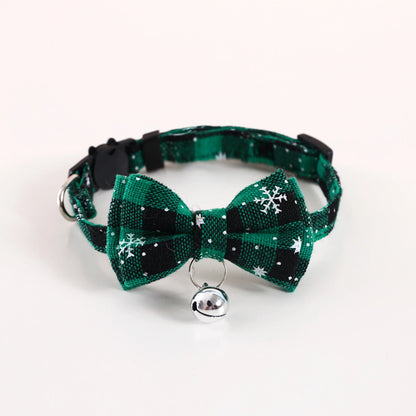 Christmas Breakaway Cat Collar with Bow Tie and Bell Adjustable Plaid