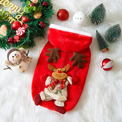 Flannel Christmas Puppy and Cat Hoodie for Small and Medium Pets