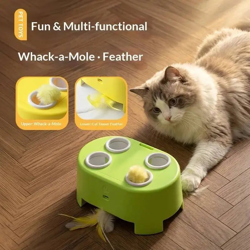 interactive whack-a-mole cat toy automatic pop-up feather toy