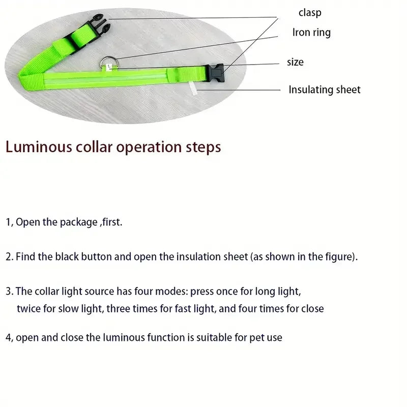 led glow dog collar - battery-powered night walking safety collar