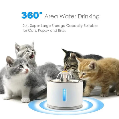 2.4L Stainless Steel Cat Water Fountain with USB Power and Night Light