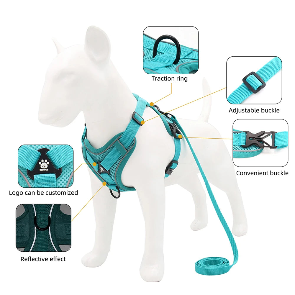adjustable harness & leash set for small dogs - reflective, breathable