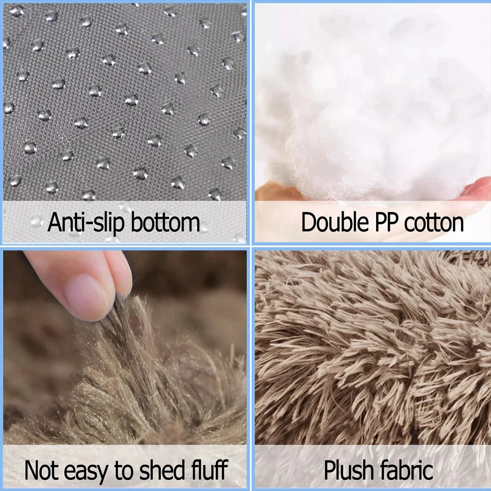 round plush dog bed, warm non-slip washable bed for dogs & small cats