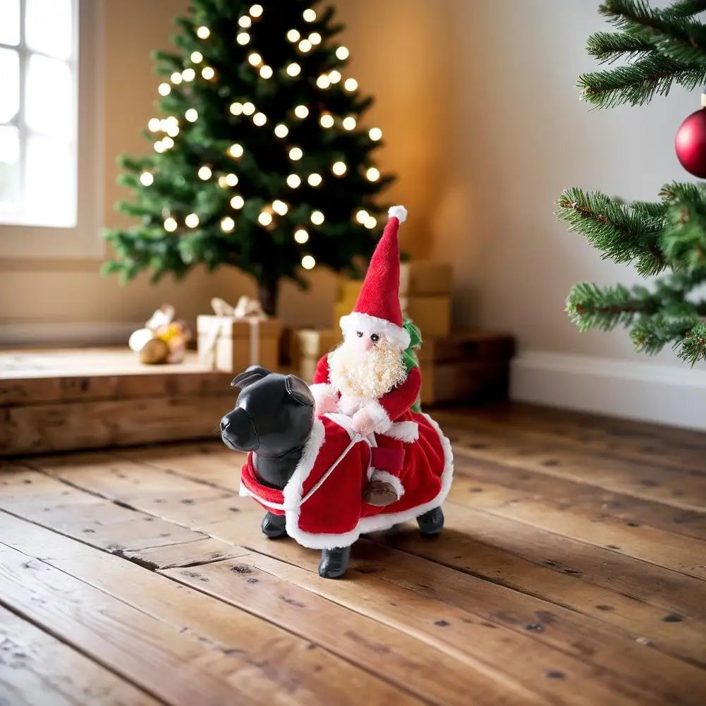 funny santa claus riding dog christmas costume for dogs & cats, red