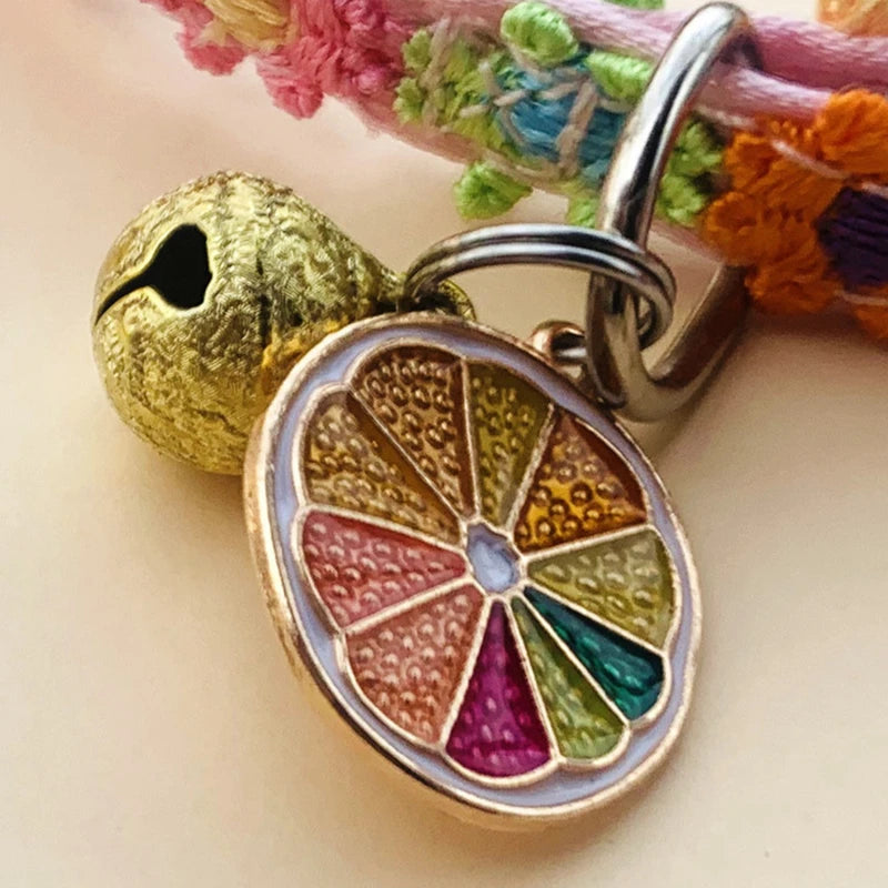 adjustable pet collar with bell - colorful paw print for cats & puppies
