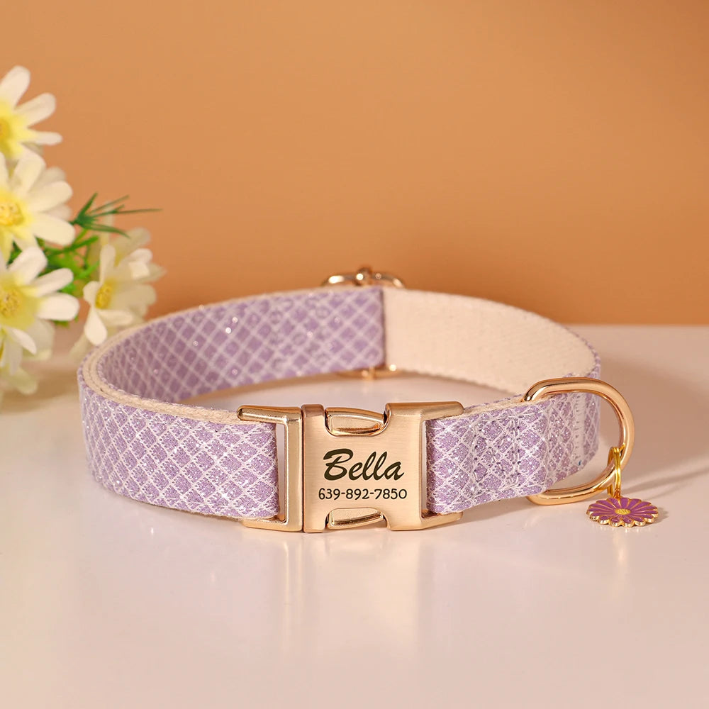 personalized bling dog collar - free engraved id tag & flower charm