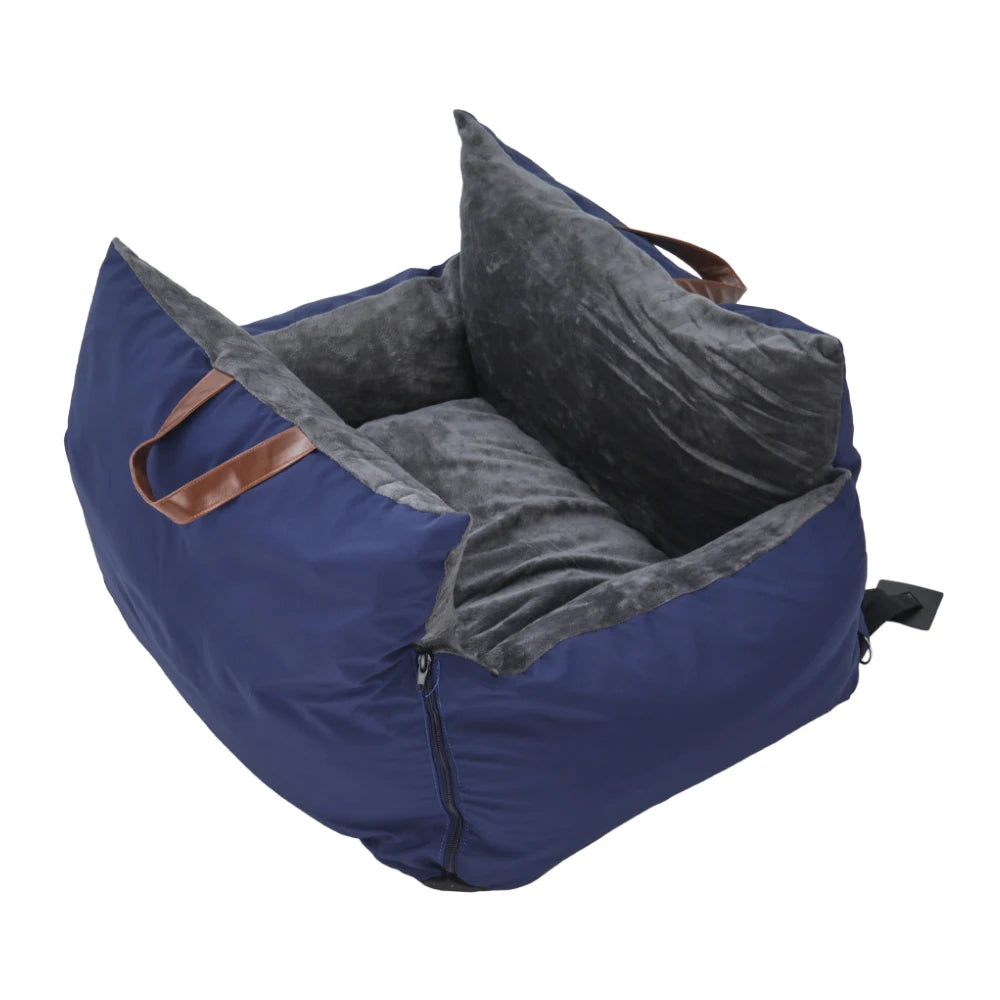plush pet car seat bed for cats & puppies with safety buckle and strap