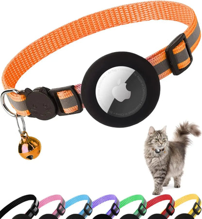 Reflective Cat Collar with Bell - Breakaway AirTag Holder for Cats