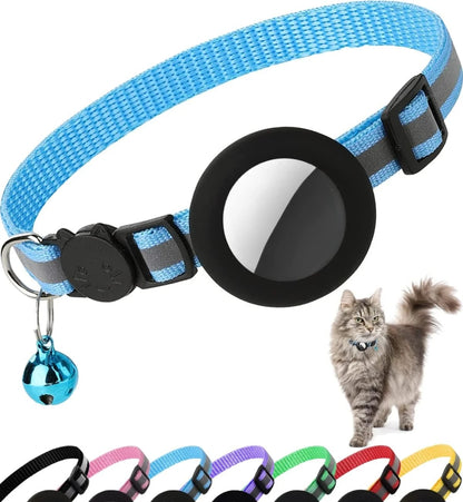 Reflective Cat Collar with Bell - Breakaway AirTag Holder for Cats