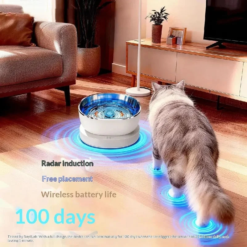magnetic drive wireless cat water fountain 100 day battery filter-free