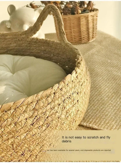 Four Seasons Woven Cat Bed – Breathable Rattan Cat Nest