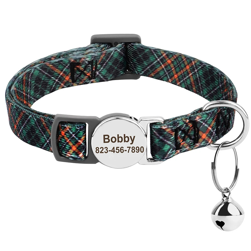 personalized cat collar with bell - free engraved, breakaway safe