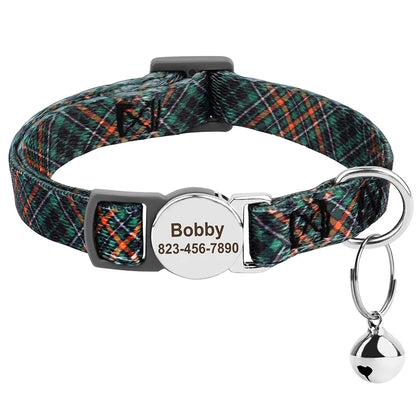 Personalized Cat Collar with Bell - Free Engraved, Breakaway Safe