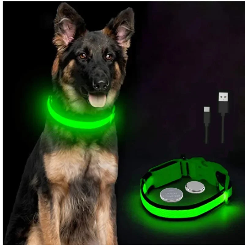 3 modes rechargeable led dog collar - adjustable night safety glow collar
